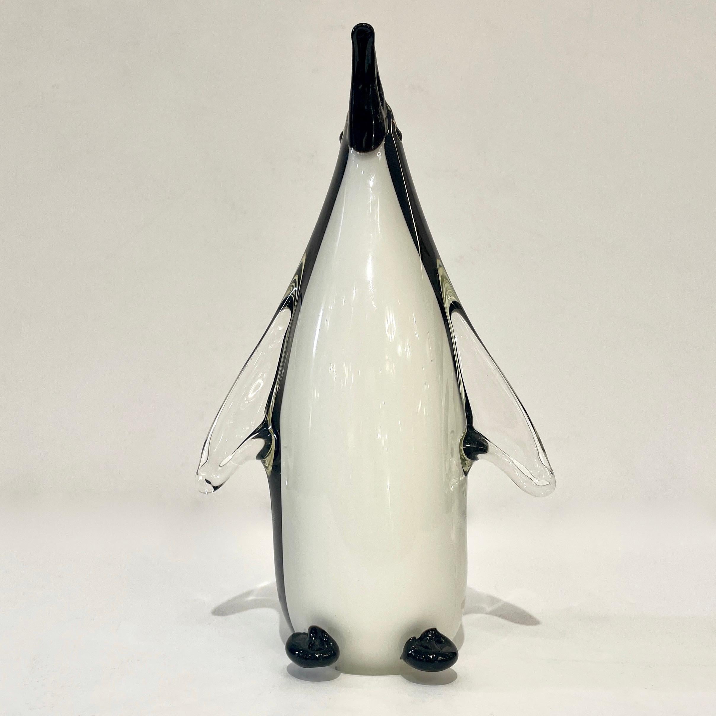 Italian Vintage Black and White Blown Solid Murano Glass Penguin Sculpture For Sale 1