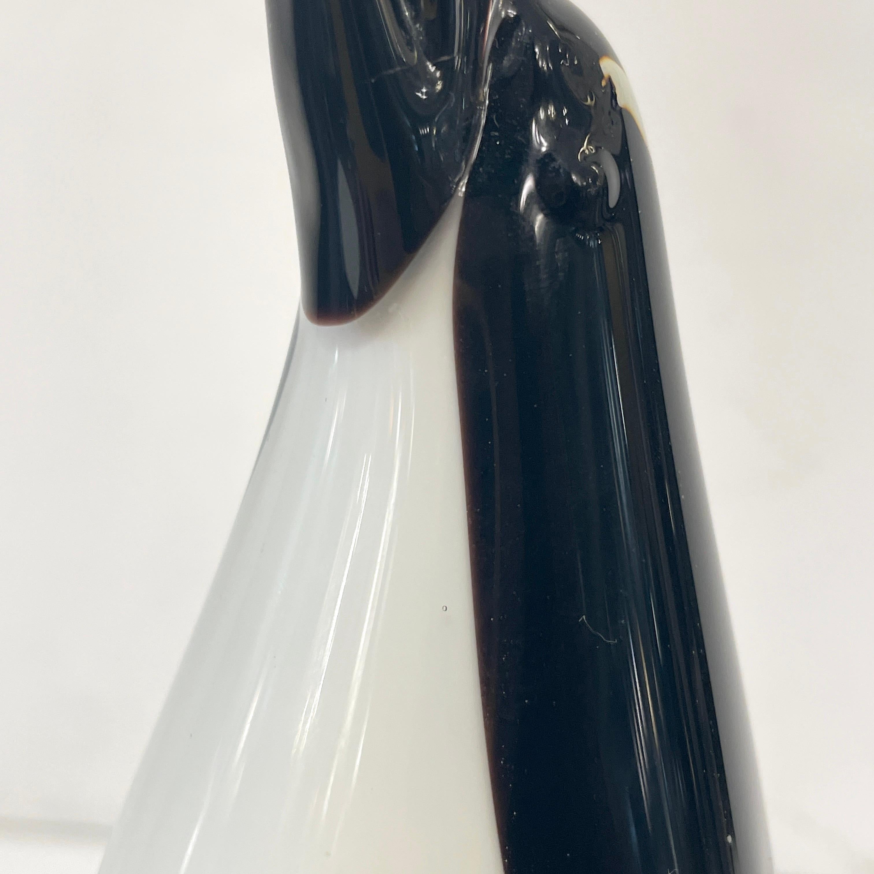 Italian Vintage Black and White Blown Solid Murano Glass Penguin Sculpture For Sale 4