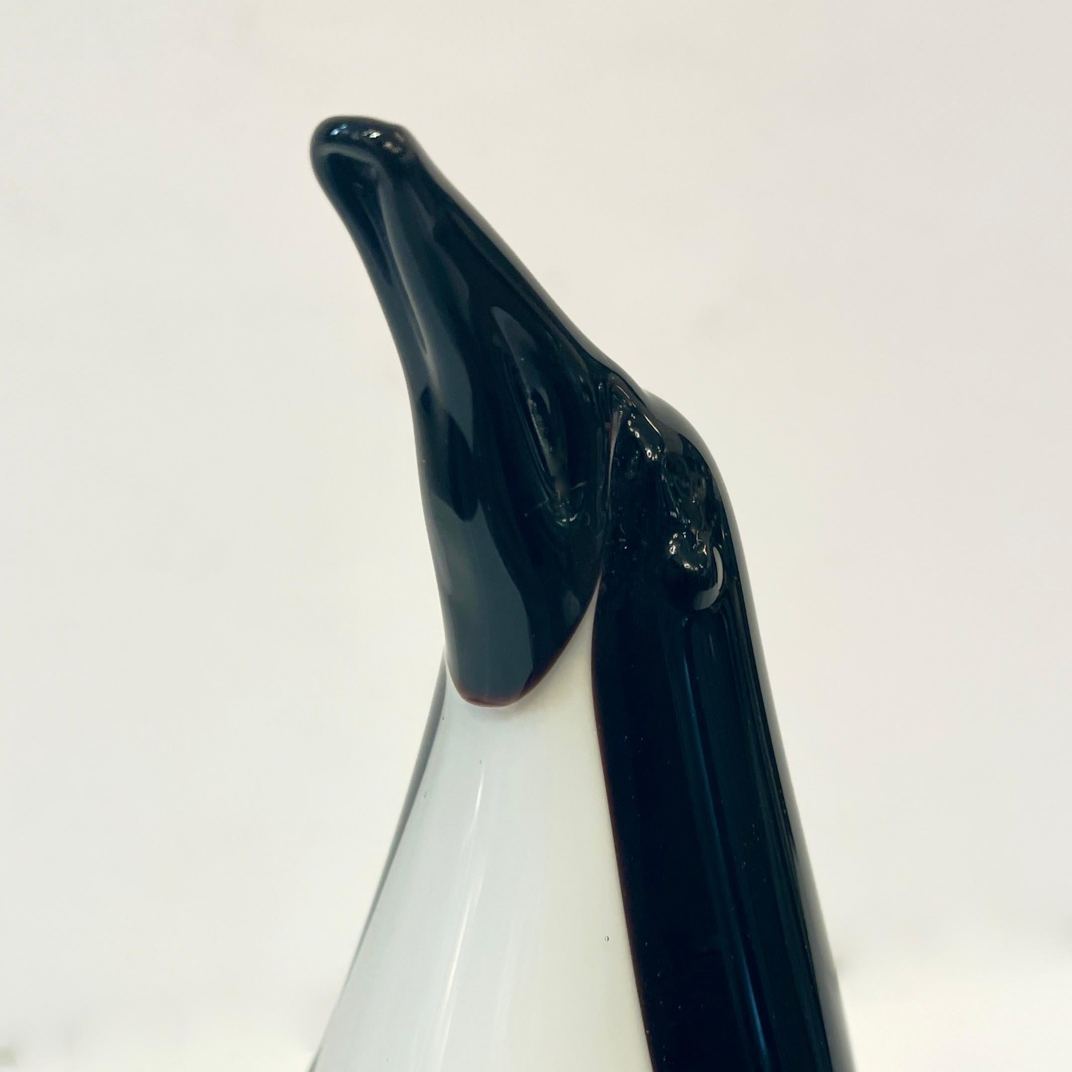 Hand-Crafted Italian Vintage Black and White Blown Solid Murano Glass Penguin Sculpture For Sale