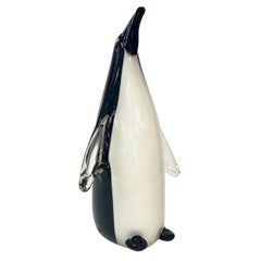 Vintage Italian Black and White Blown Solid Murano Glass Penguin Sculpture