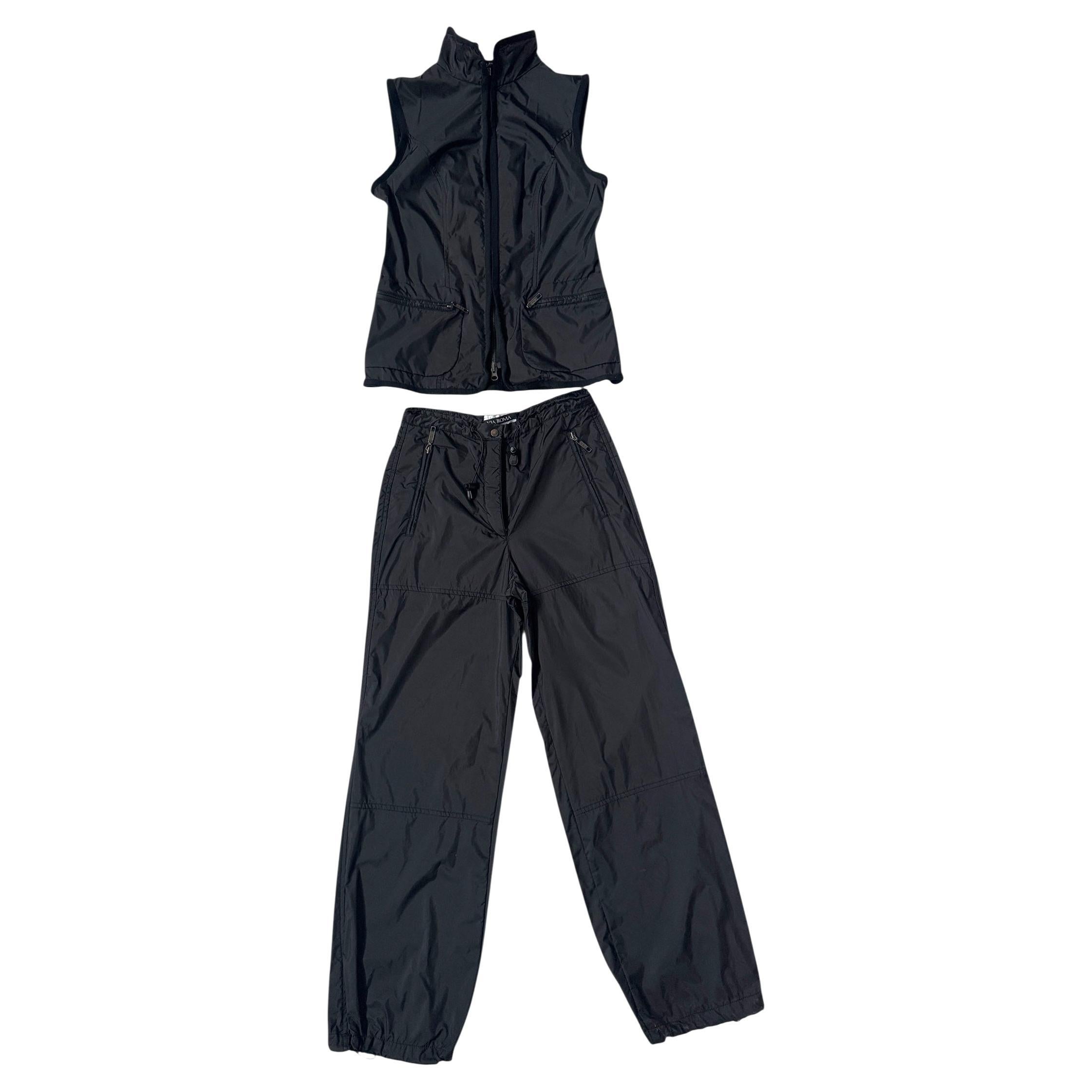 Italian Vintage Black Nylon Two-Piece Set by Via Roma - We pay for import duty! in vendita