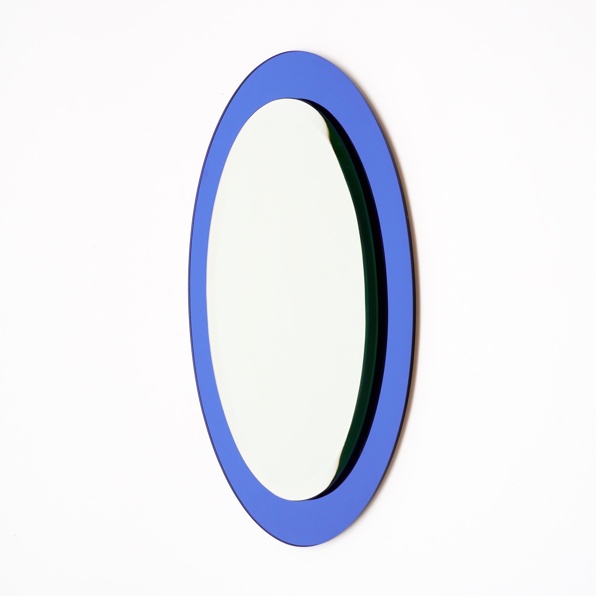 Moderne Miroir italien vintage en verre bleu en vente