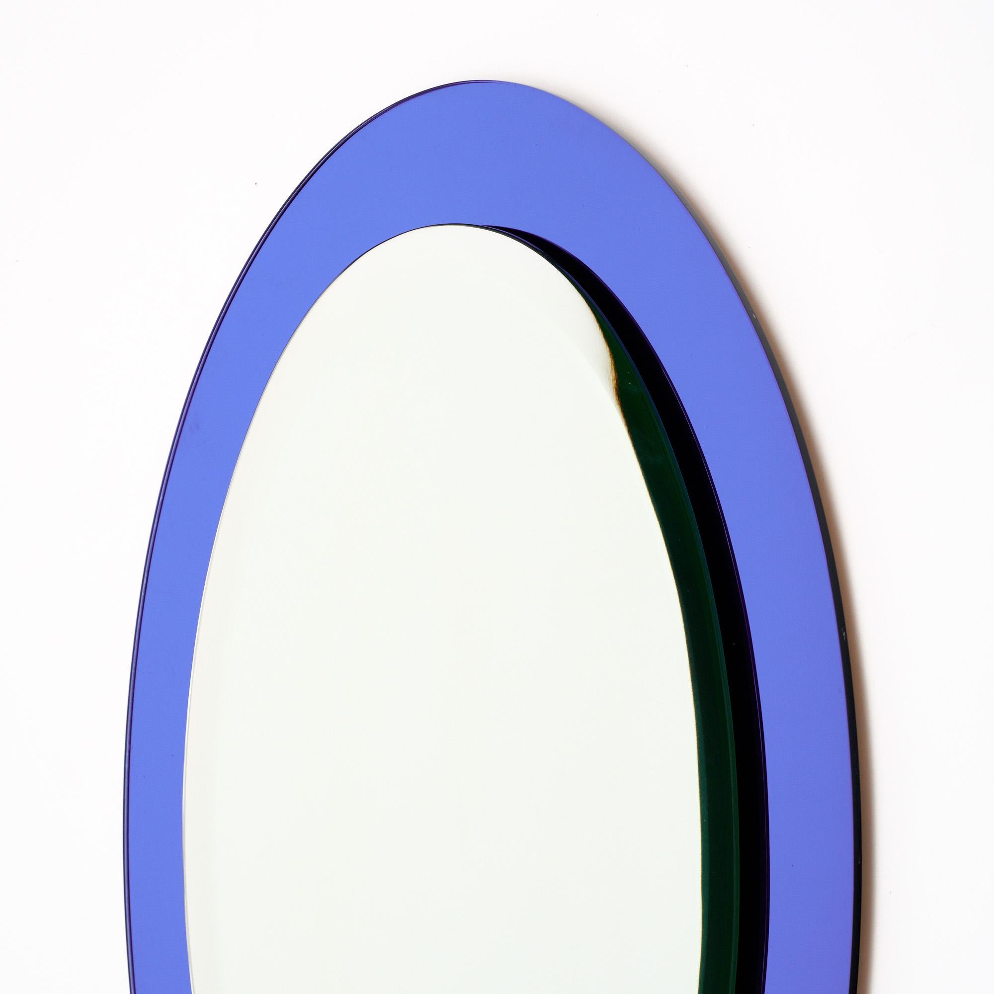 Miroir italien vintage en verre bleu en vente 2