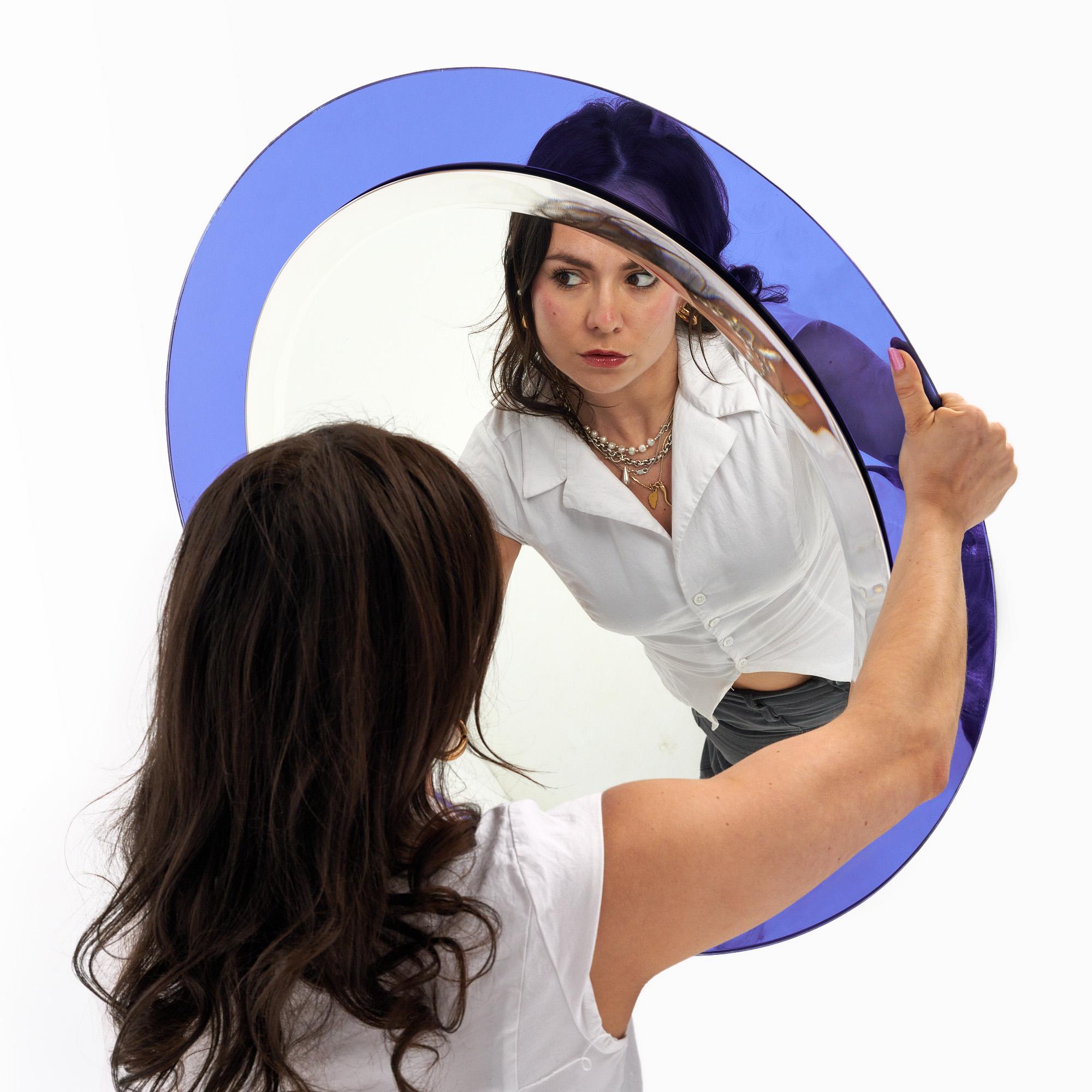 Miroir italien vintage en verre bleu en vente 3