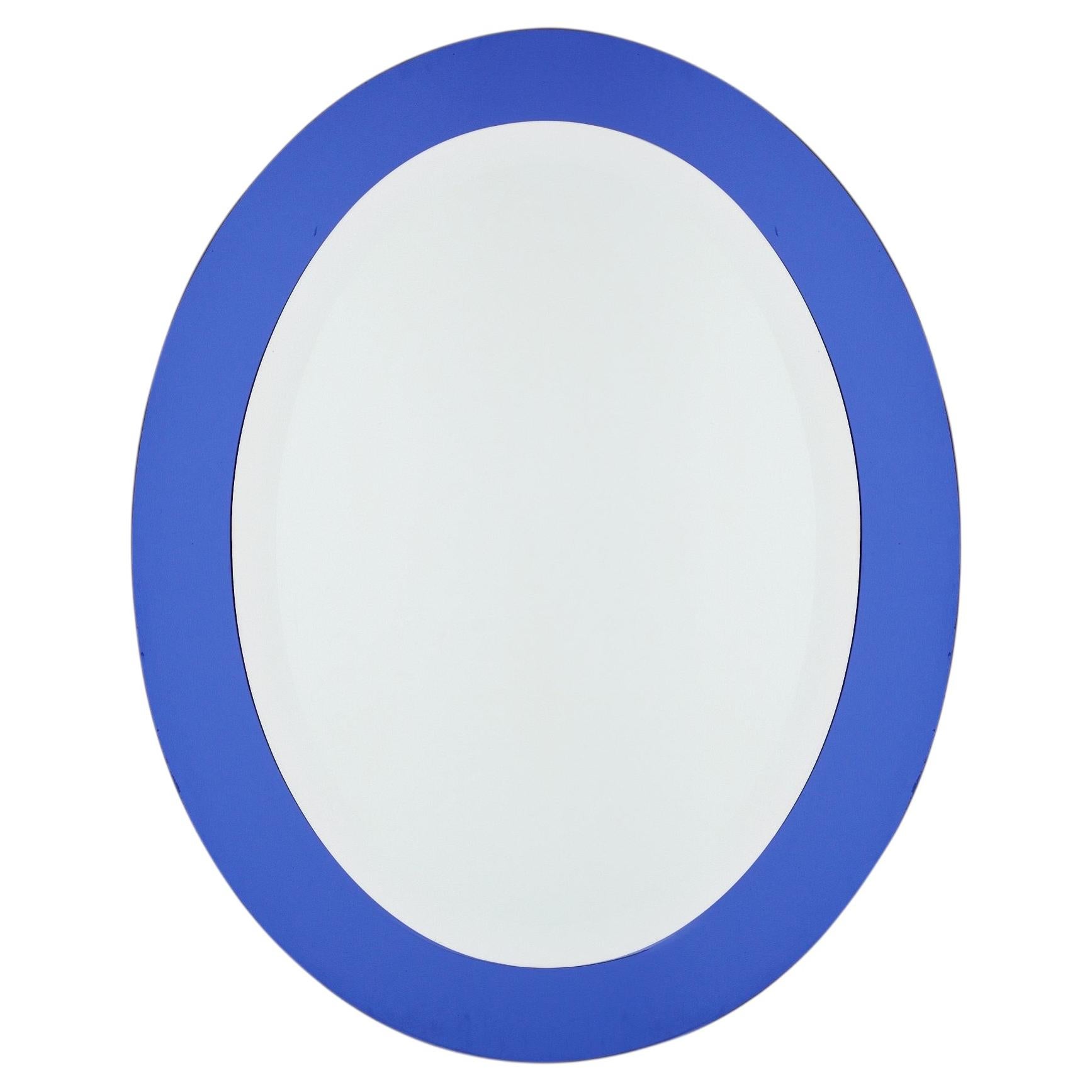 Vintage Italian Wall Mirror with Cobalt Blue Glass Frame, 1970