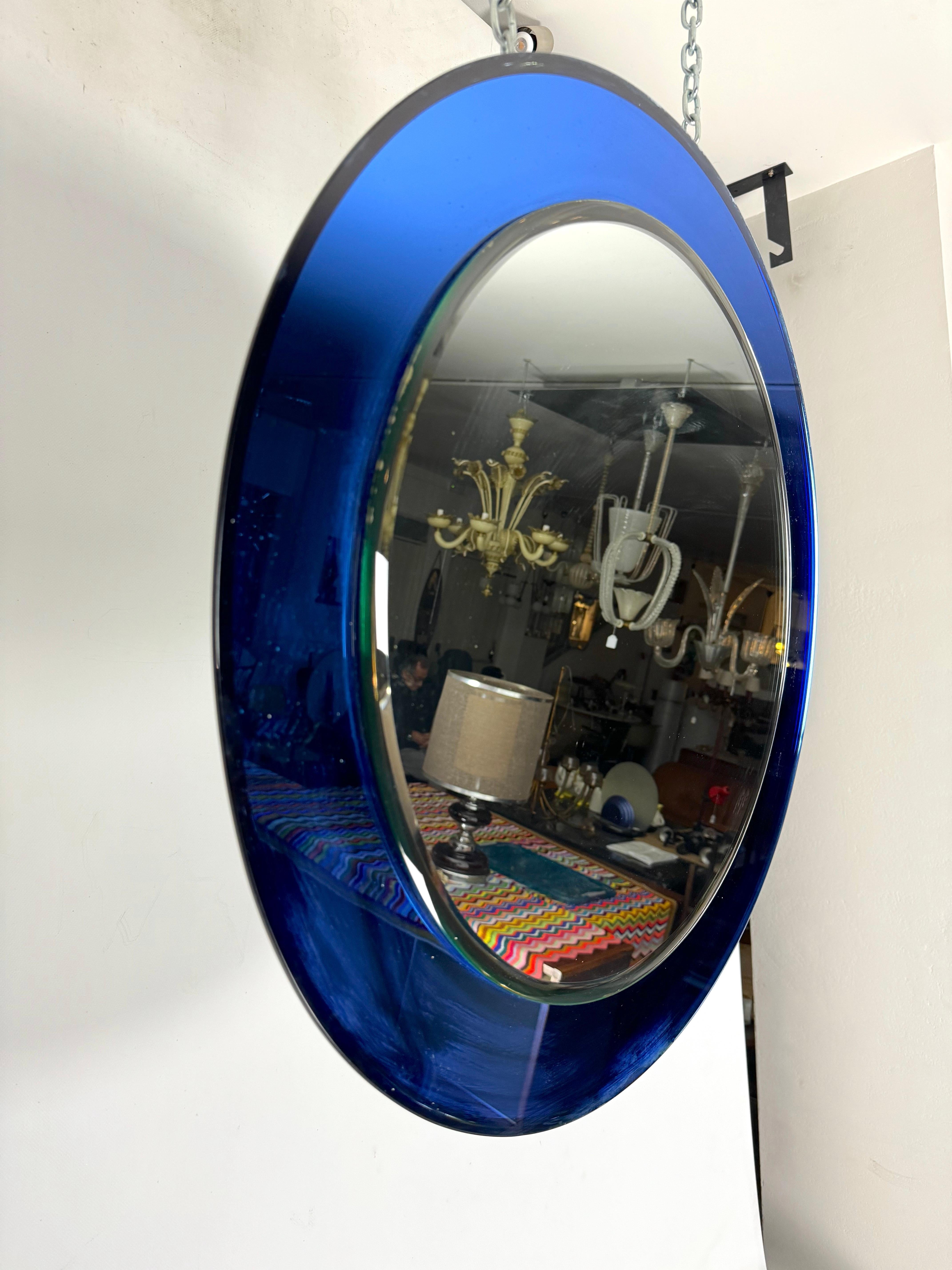 Italian Vintage Blue round mirror from 1960s For Sale 5