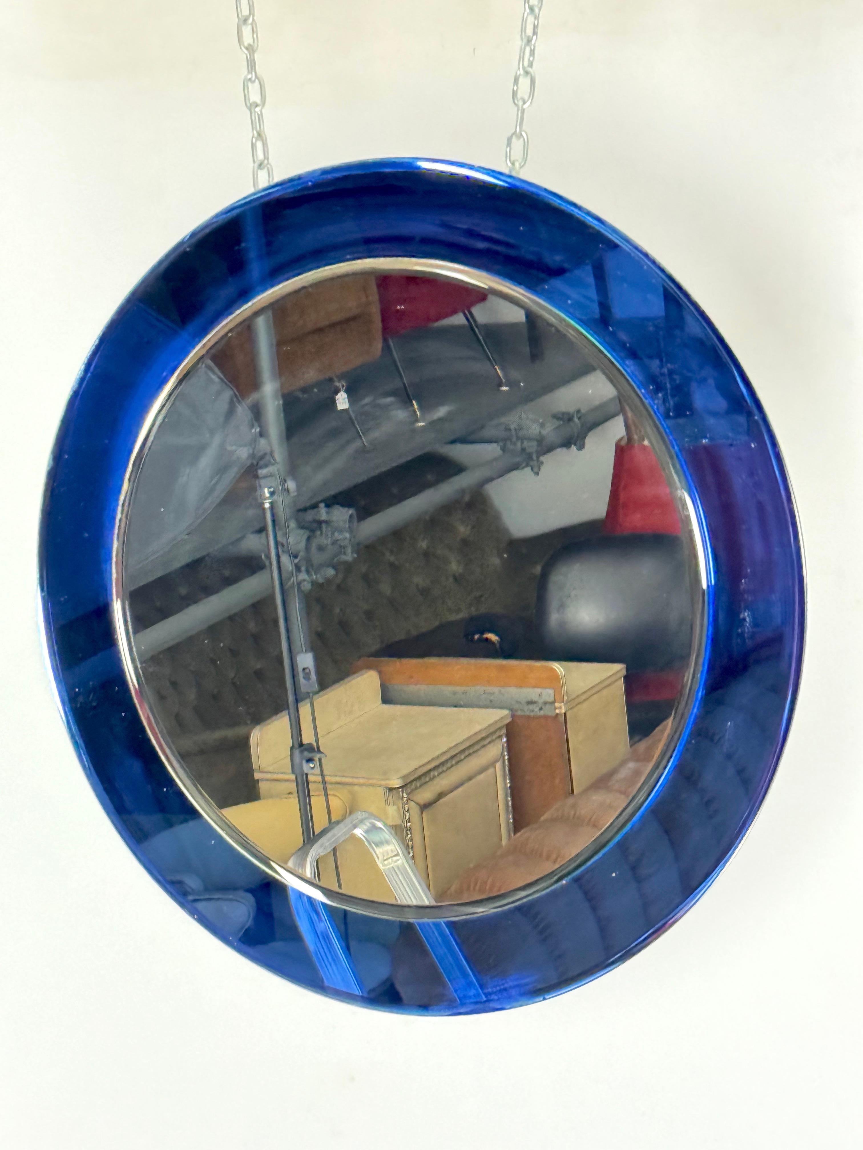 Mid-Century Modern Italian Vintage Blue round mirror from 1960s For Sale