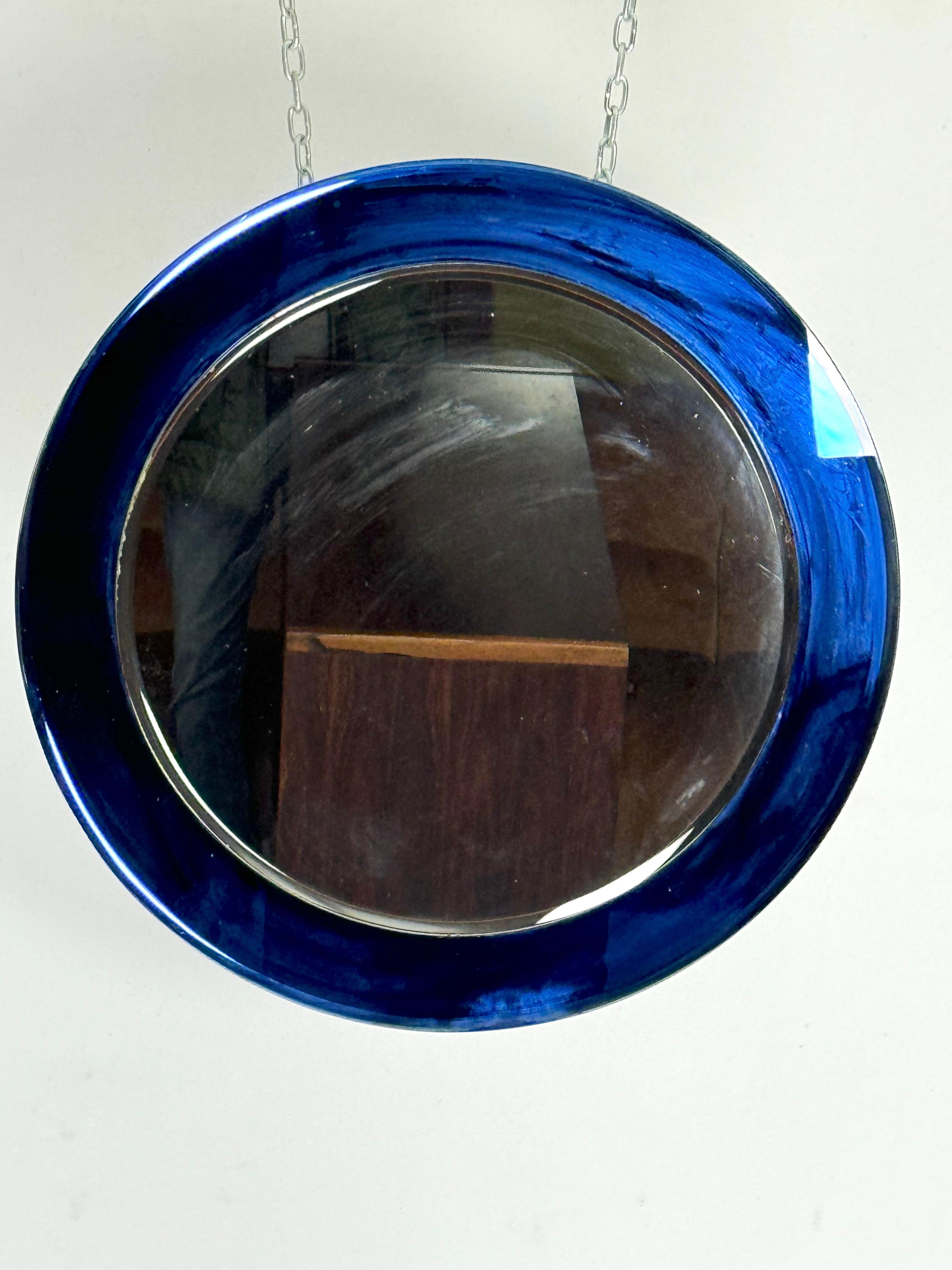 Italian Vintage Blue round mirror from 1960s In Fair Condition For Sale In Catania, CT