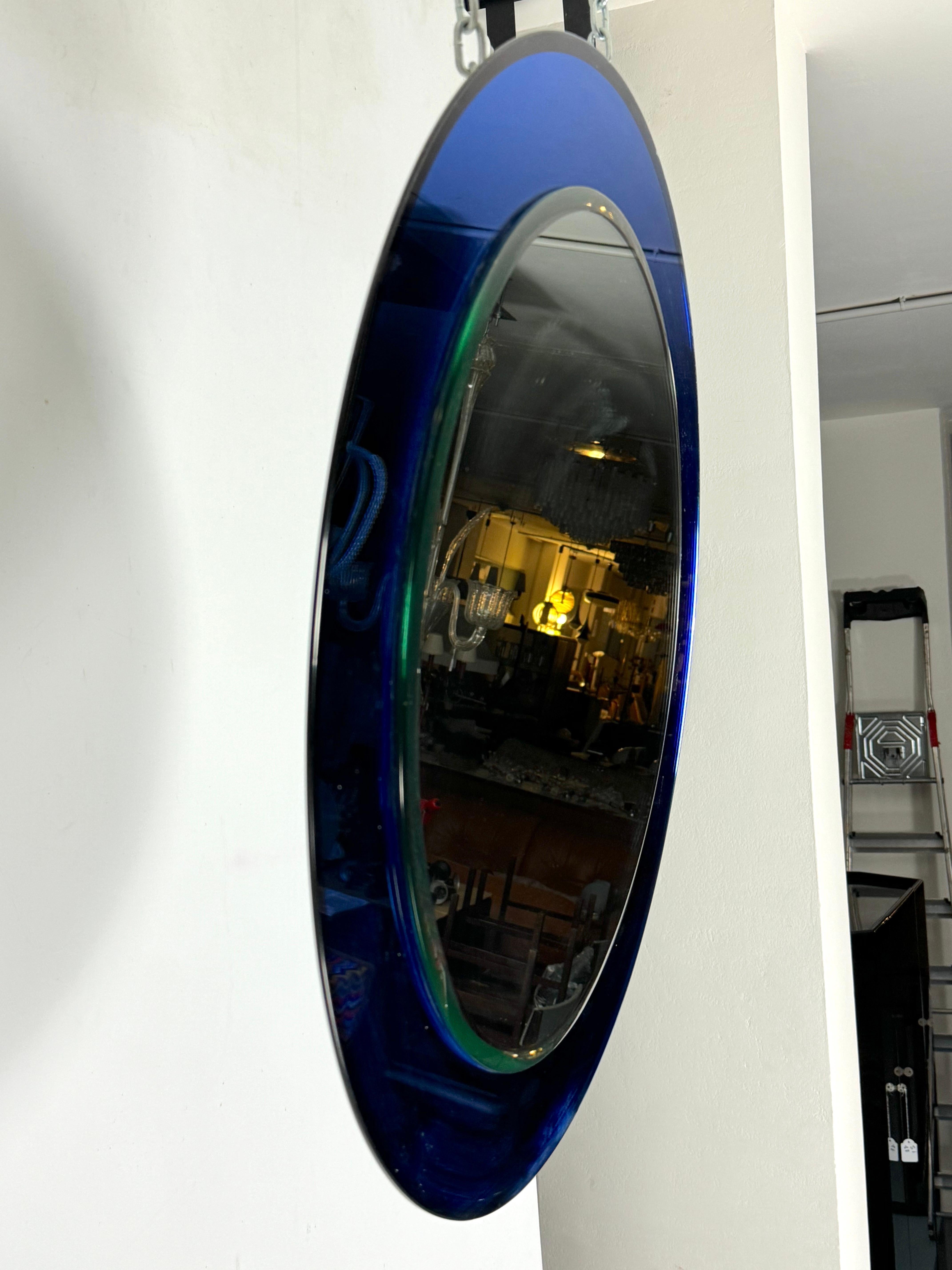 Italian Vintage Blue round mirror from 1960s For Sale 3