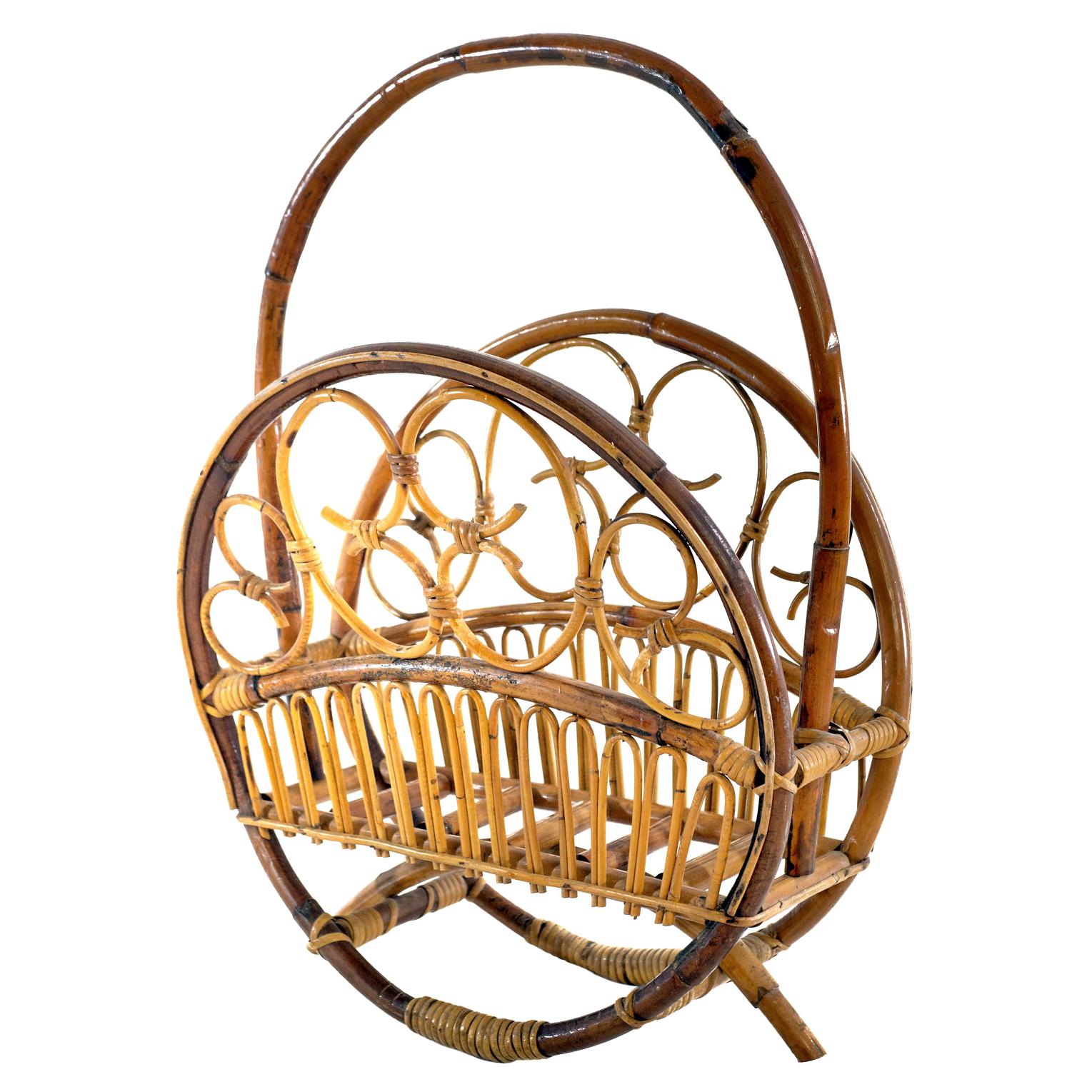 Italian Vintage Boho Style Magazine Rack For Sale