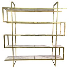 Italian Vintage Bookcase in Brass and Carrara Marble 