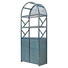 Italienisches Vintage-Bücherregal aus grünem Bambus, Rattan und Messing