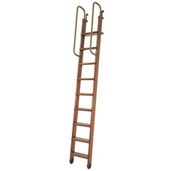 Italian Vintage Bookcase Ladder in Brass and Wood