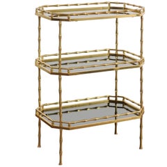 Italian Vintage Brass and Black Glass Three-Tiered Side Table from the 1960s