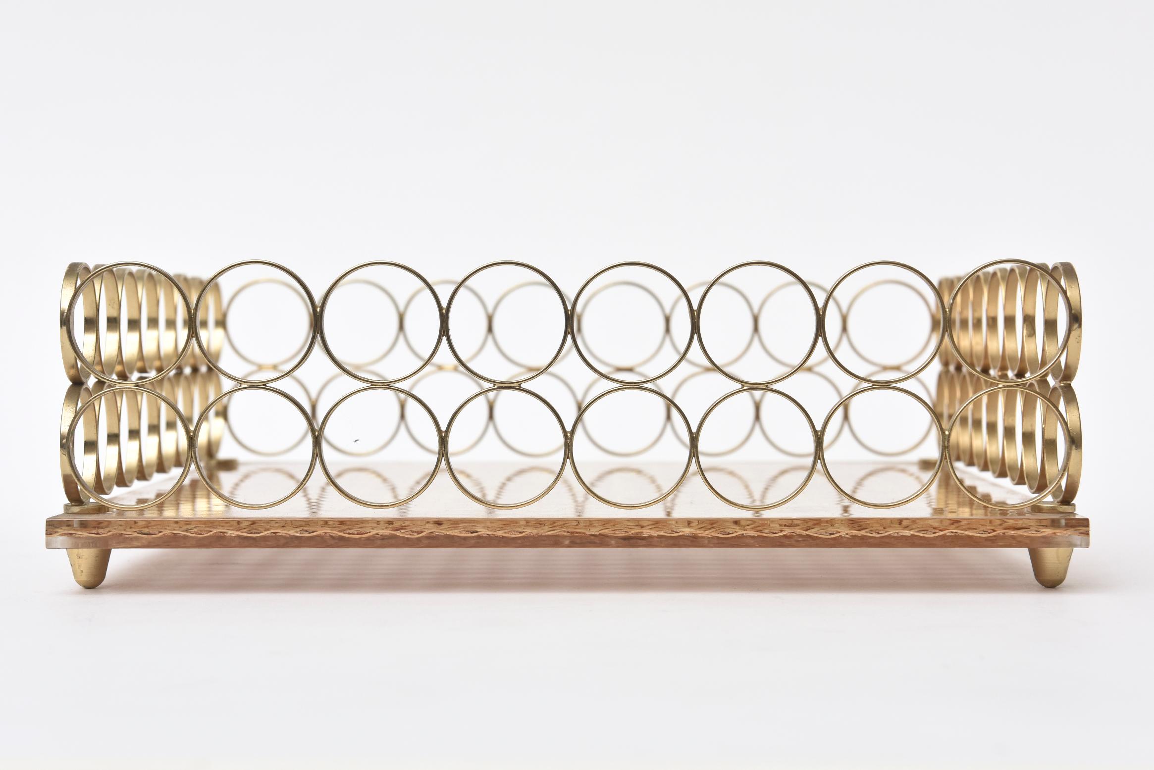 Modern Vintage Brass and Caned Square Tray Barware, Italian, Style of Christian Dior For Sale