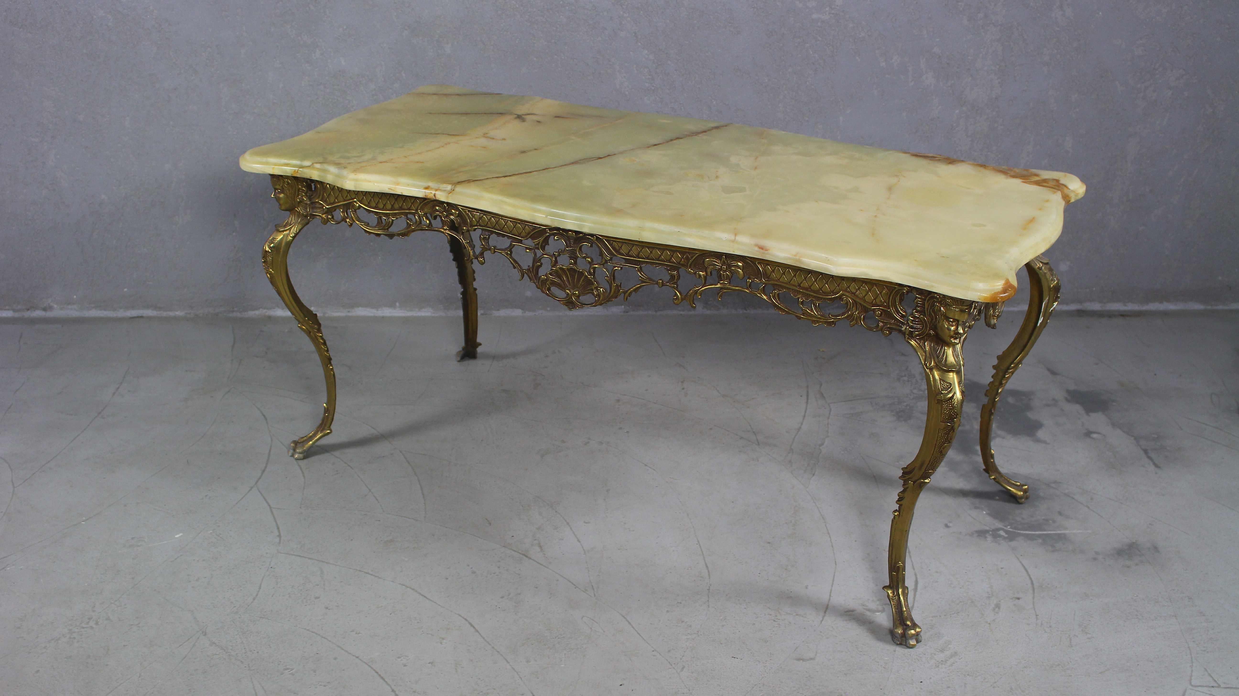 Mid-Century Modern Italian Vintage Brass Coffee Table with Marble, 1960s