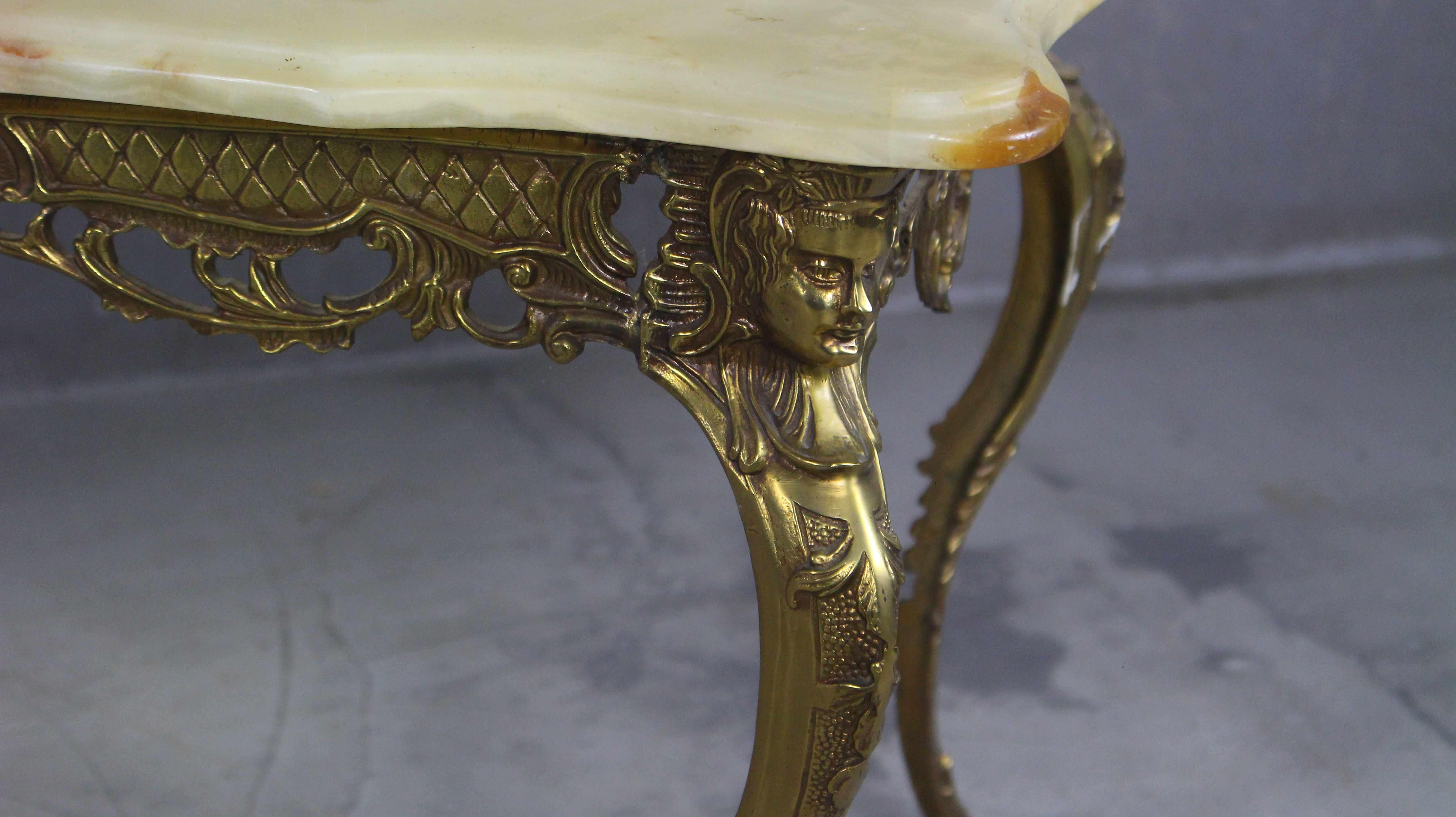Italian Vintage Brass Coffee Table with Marble, 1960s In Good Condition In ŚWINOUJŚCIE, 32