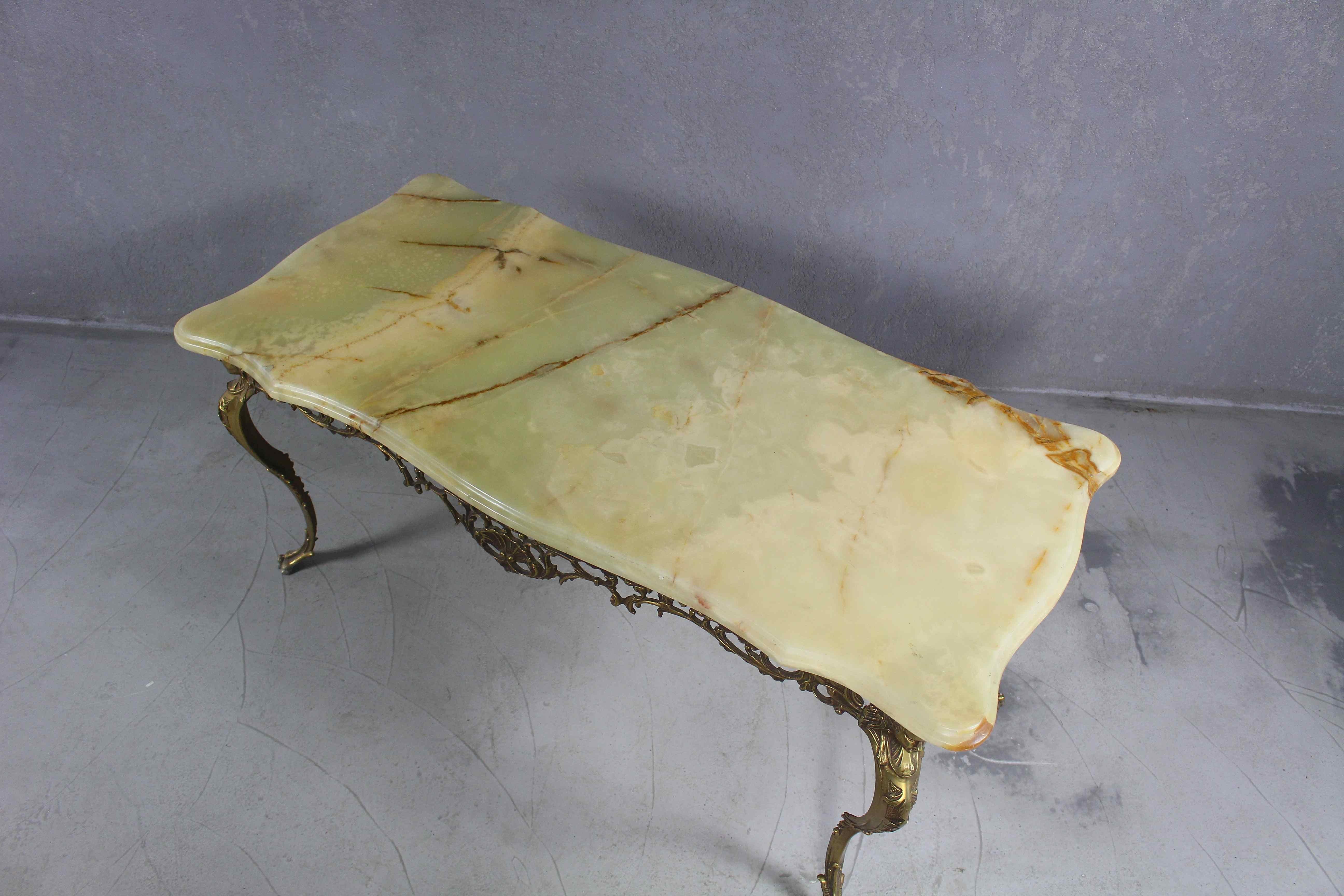 Italian Vintage Brass Coffee Table with Marble, 1960s 2