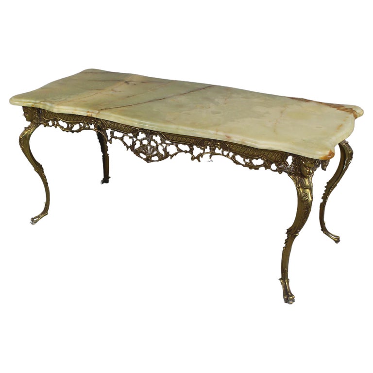 Italian Vintage Brass Coffee Table with Marble, 1960s For Sale at 1stDibs