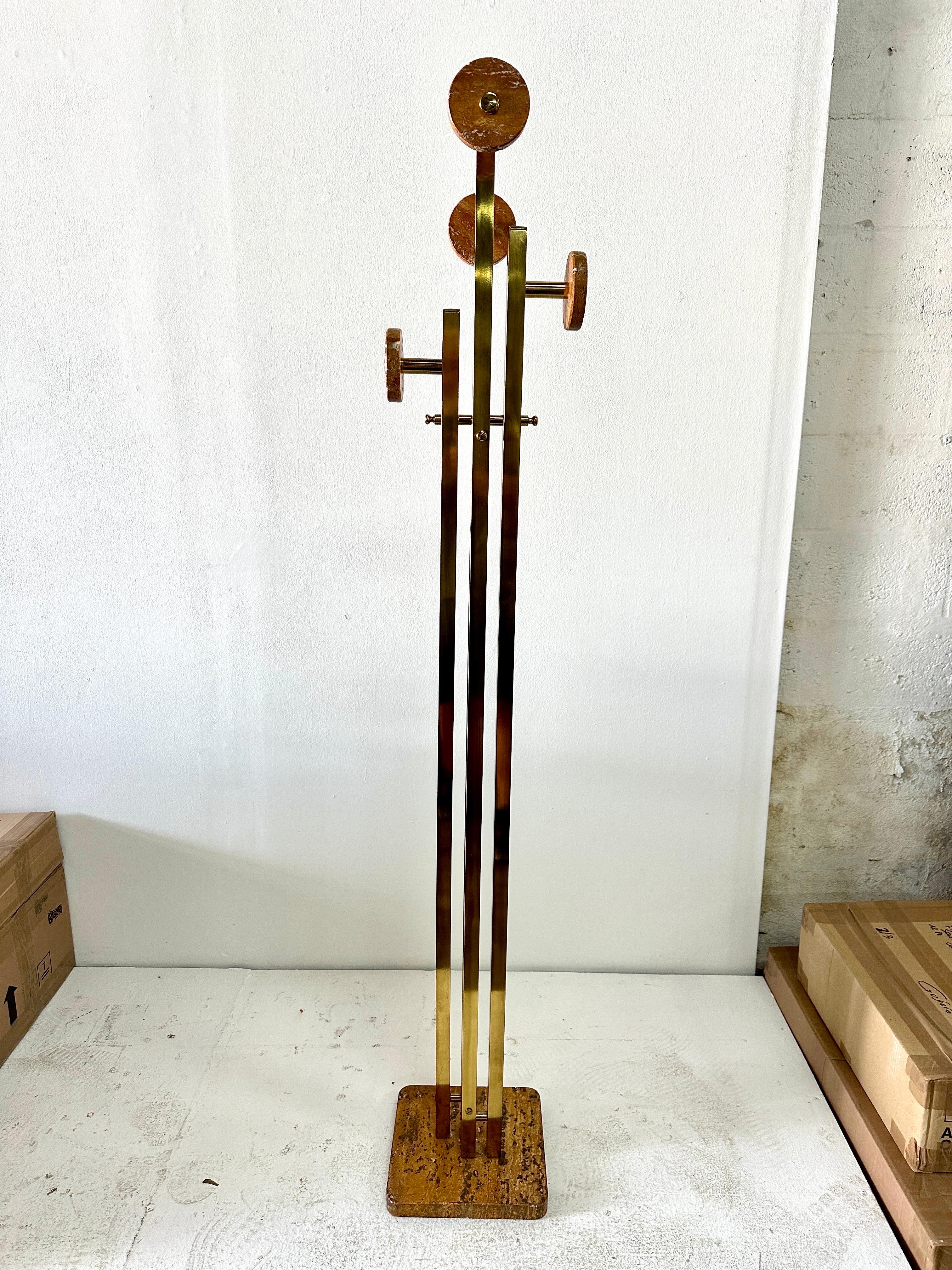 Italian Vintage Brass & Giallo Siena Marble Coat Stand/ Hat Stand 3