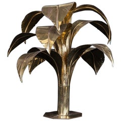 Italian Vintage Brass Plant Table Lamp, 1980s