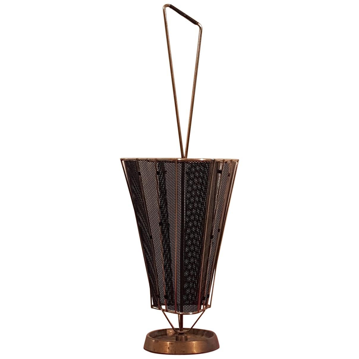 Italian Vintage Brass Profiles and Black Metal net Umbrella Stand, from