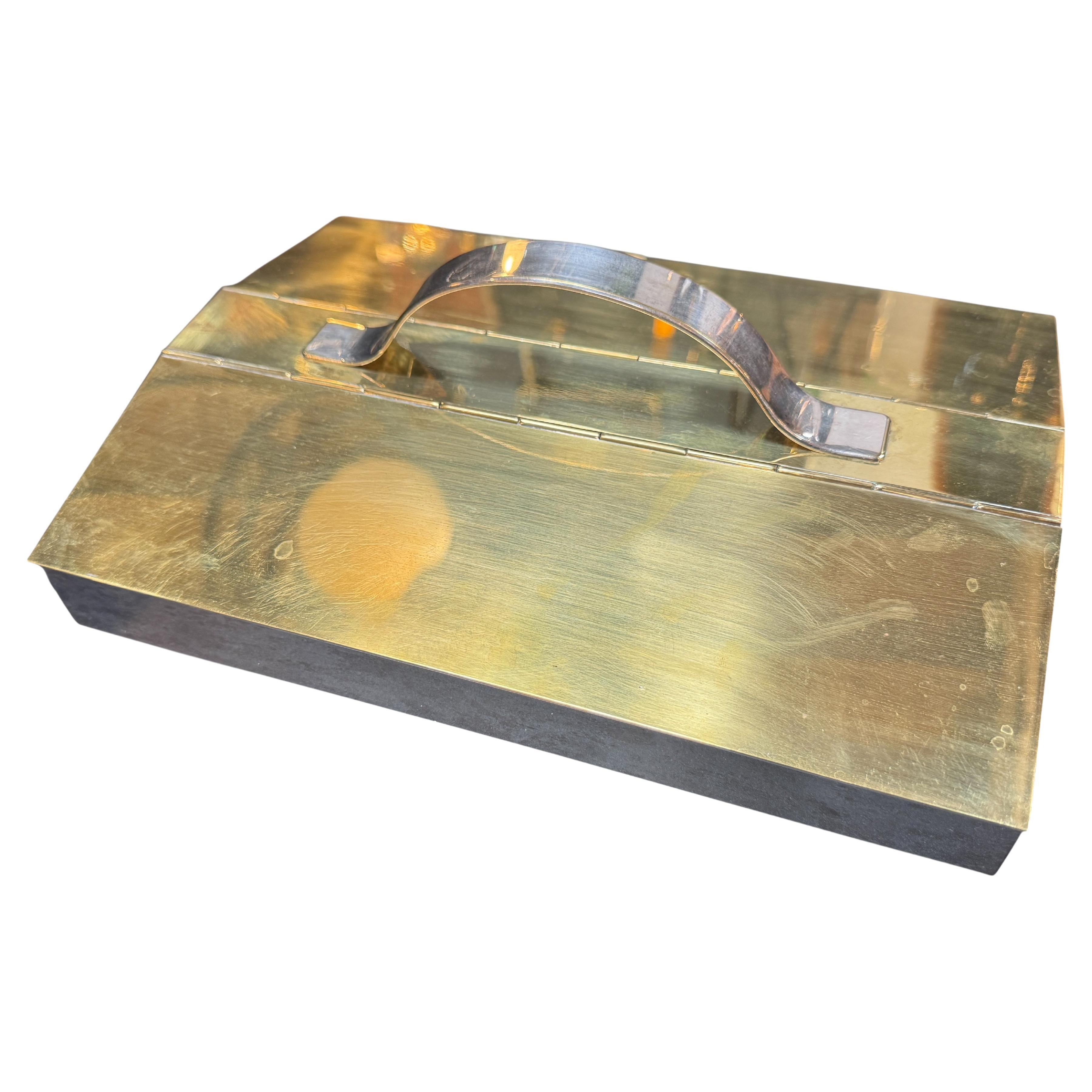 Italian Vintage Brass & Steel Lidded Box, 1970