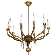 Lustre italien vintage à dix lumières en laiton