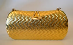 Italian Vintage Brass and Velvet Evening Handbag Night Out Purse Clutch Italy