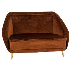 Italian Vintage Brown Velvet Sofa by Guglielmo Veronesi for Isa Bergamo