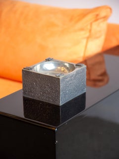 Italian vintage brutalist square ashtray in textured metal by Eltro, 1970s