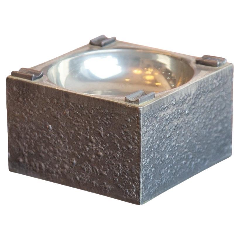 Italian vintage brutalist square ashtray in textured metal by Eltro, 1970s