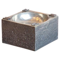 Italian vintage brutalist square ashtray in textured metal by Eltro, 1970s