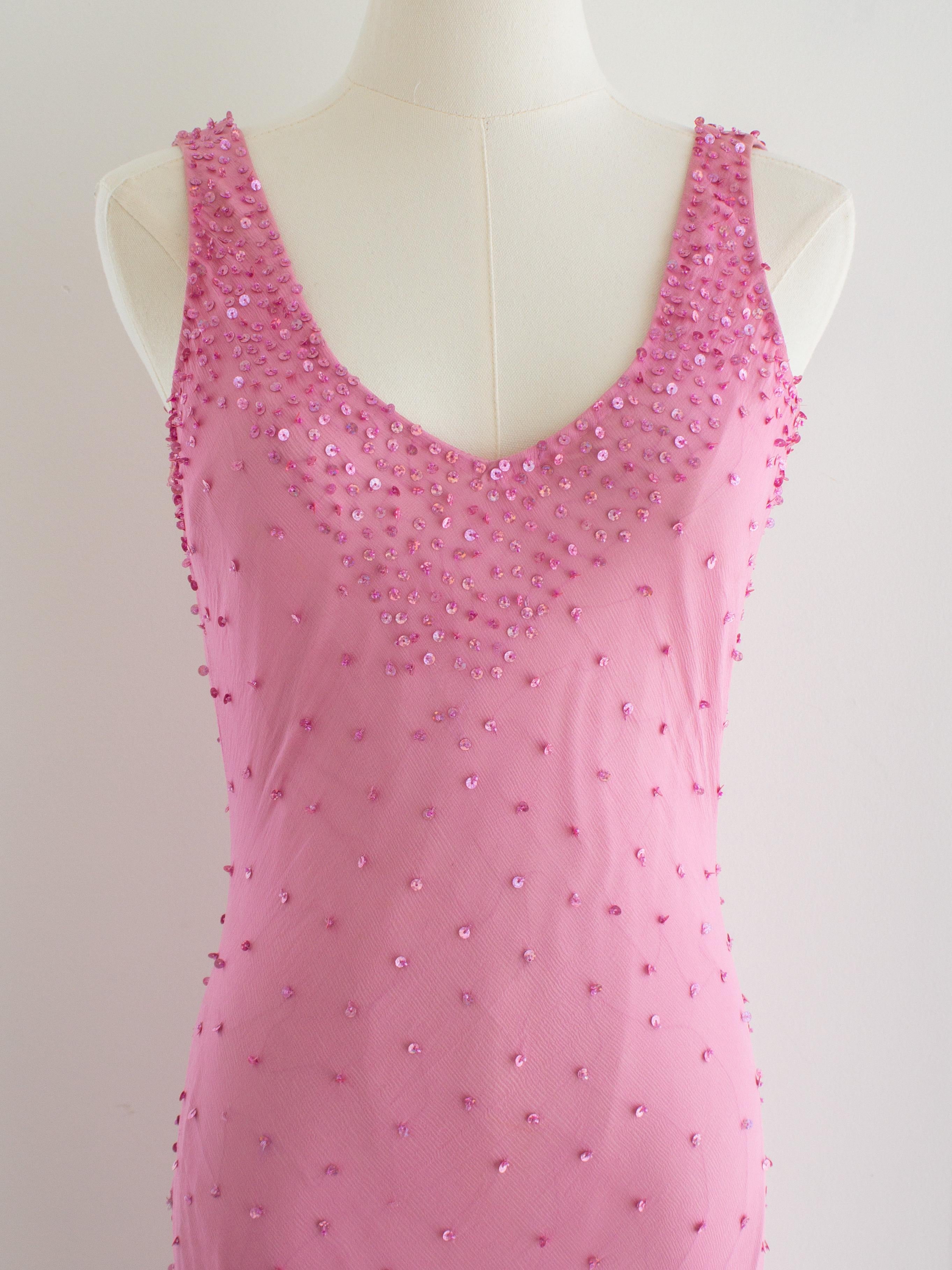 Italienisches Vintage Candy Pink Pailletten verziertes Seidenkleid mit Meerjungfrau Damen im Angebot