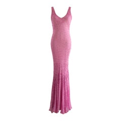 Italian Vintage Candy Pink Sequin Embellished Silk Mermaid Dress Gown