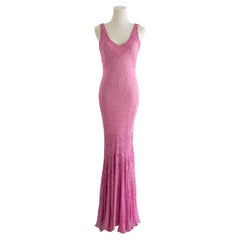 Italian Vintage Candy Pink Sequin Embellished Silk Mermaid Dress Gown