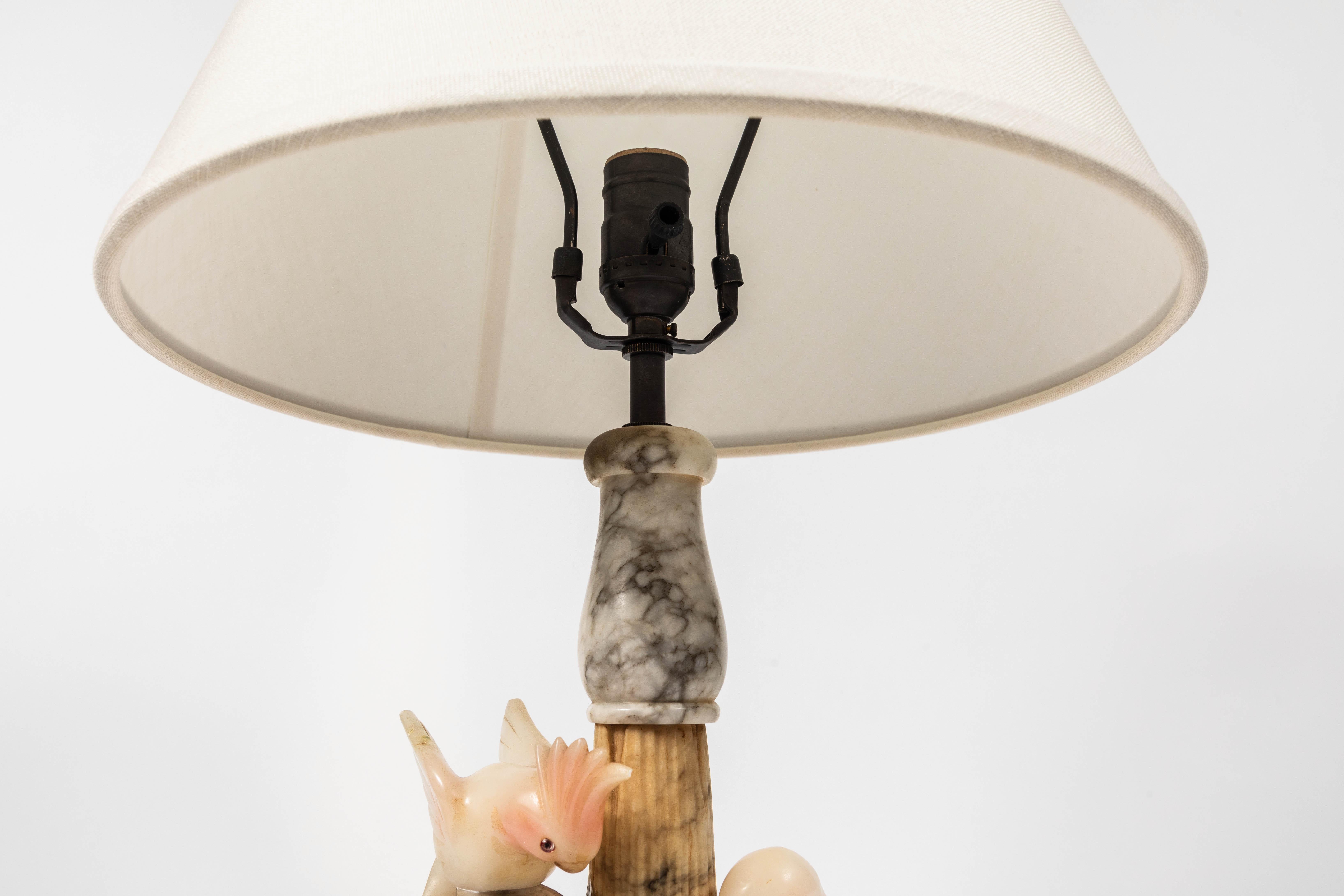 20th Century Italian Vintage Carved Marble and Alabaster Lamp of Tree with Birds