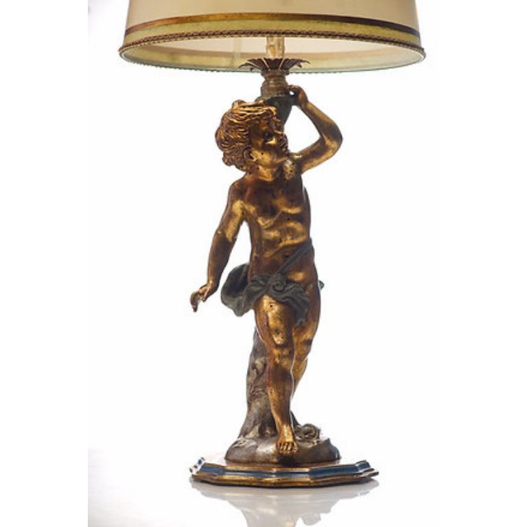 Rococo Lampe italienne Putti vintage en bois sculpté, 20ème siècle en vente