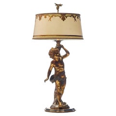 Italian Vintage Carved Wood Italian Putti Lamp, 20th Century