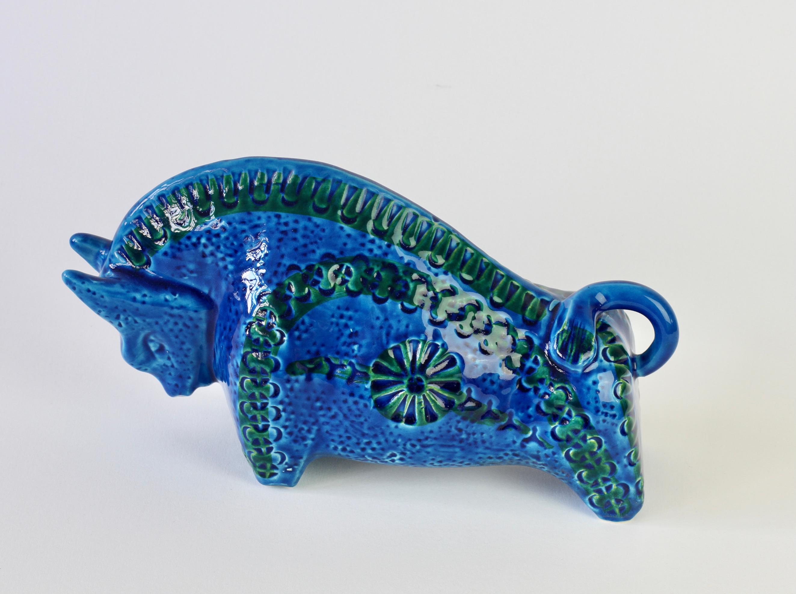 Italian Vintage Ceramic Blue Bull Sculpture by Aldo Londi for Bitossi, c. 1970 1