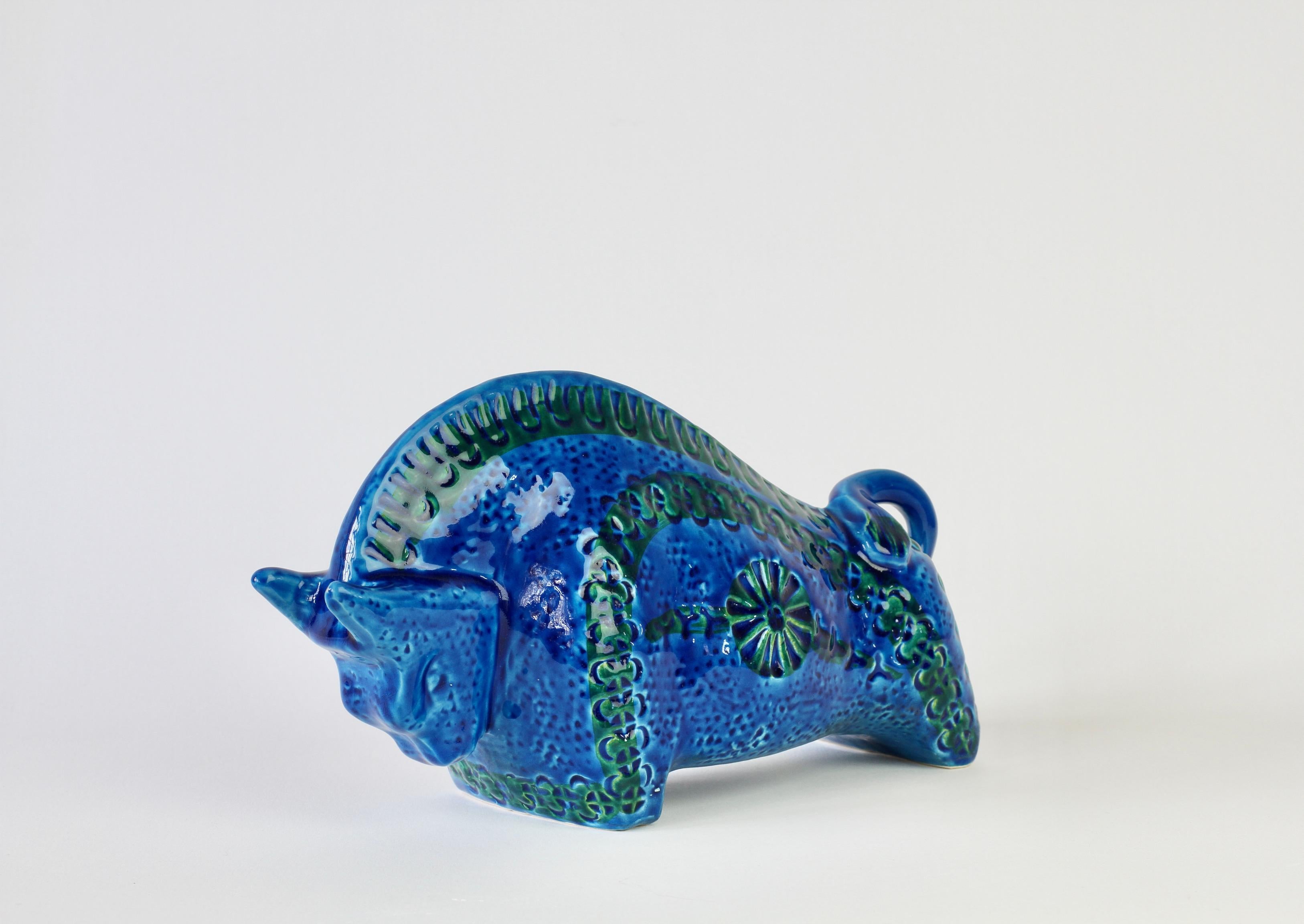 Italian Vintage Ceramic Blue Bull Sculpture by Aldo Londi for Bitossi, c. 1970 3