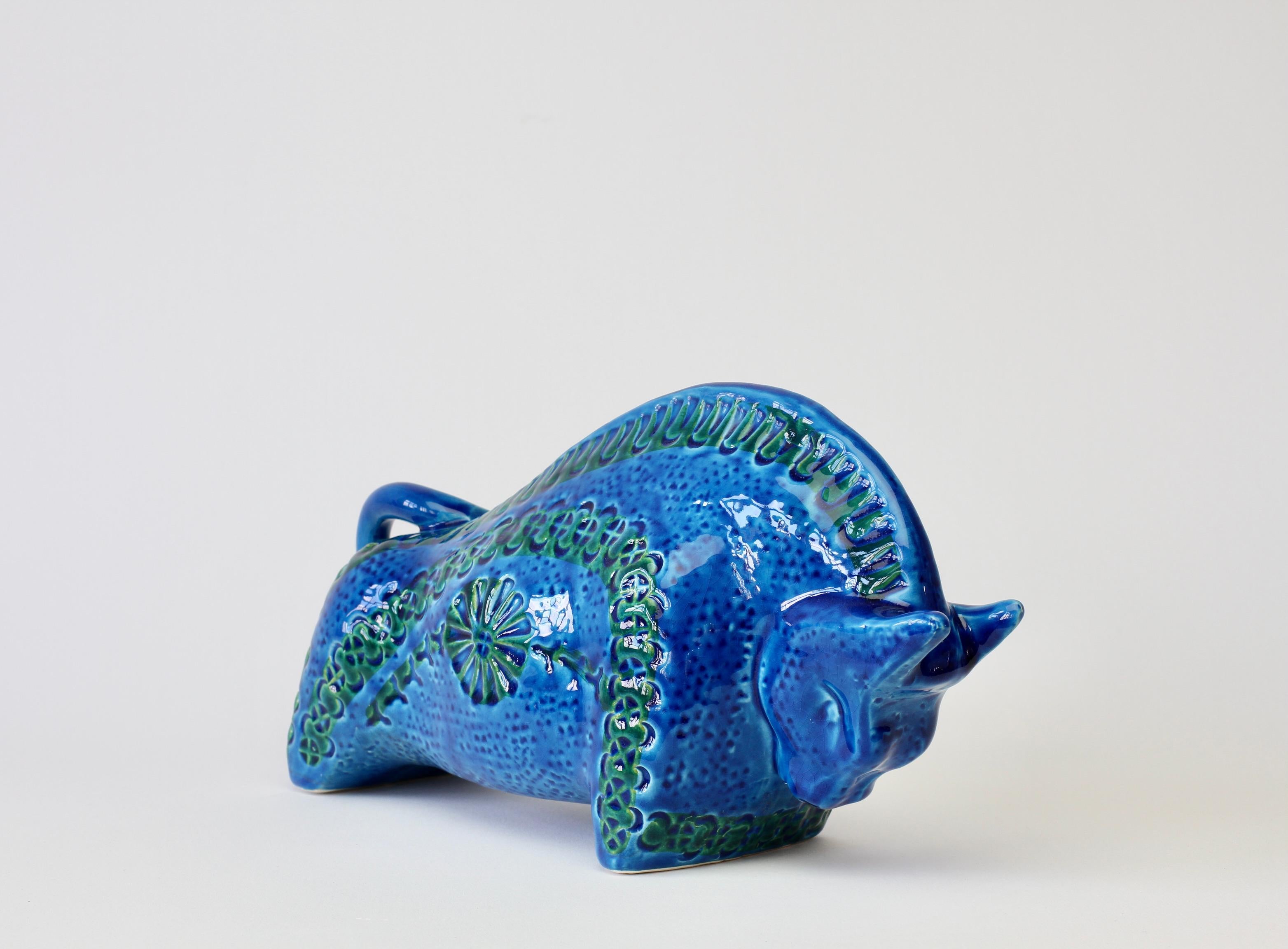 Italian Vintage Ceramic Blue Bull Sculpture by Aldo Londi for Bitossi, c. 1970 5