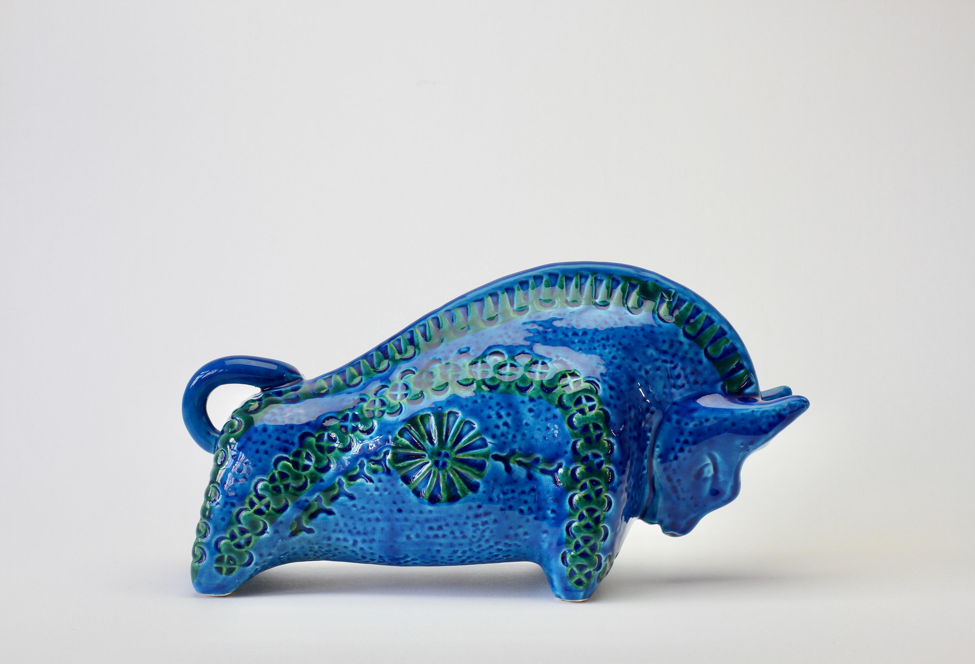 Italian Vintage Ceramic Blue Bull Sculpture by Aldo Londi for Bitossi, c. 1970 6
