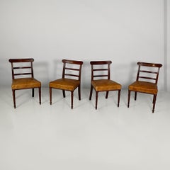 Italian vintage chairs in wood and brown leather, 1930s