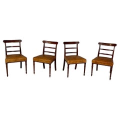 Italian vintage chairs in wood and brown leather, 1930s