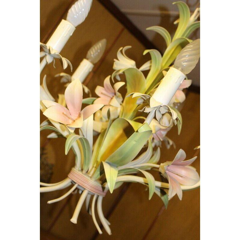 Italian Vintage Chandelier Tole Were Lamp 5 Lights Lily Bouquet For Sale 1