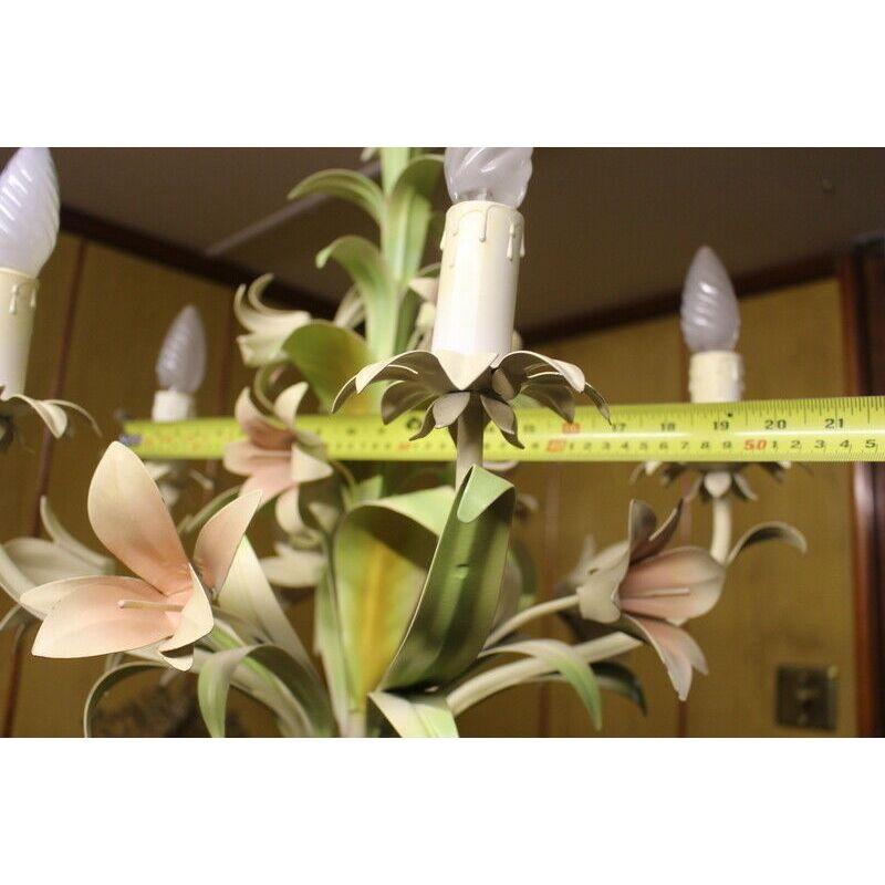 Italian Vintage Chandelier Tole Were Lamp 5 Lights Lily Bouquet For Sale 3