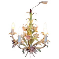 Italian Vintage Chandelier Tole Were Lamp 5 Lights Lily Bouquet
