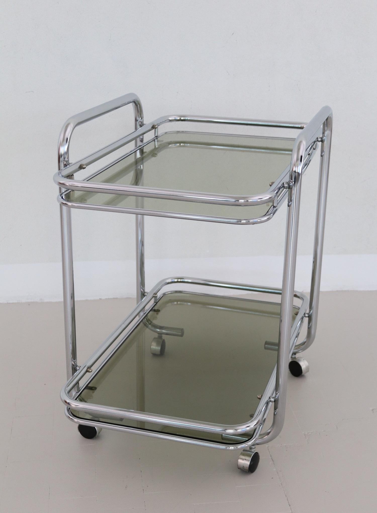 Late 20th Century Italian Vintage Chrome Bar Cart or Serving Trolley, 1970s