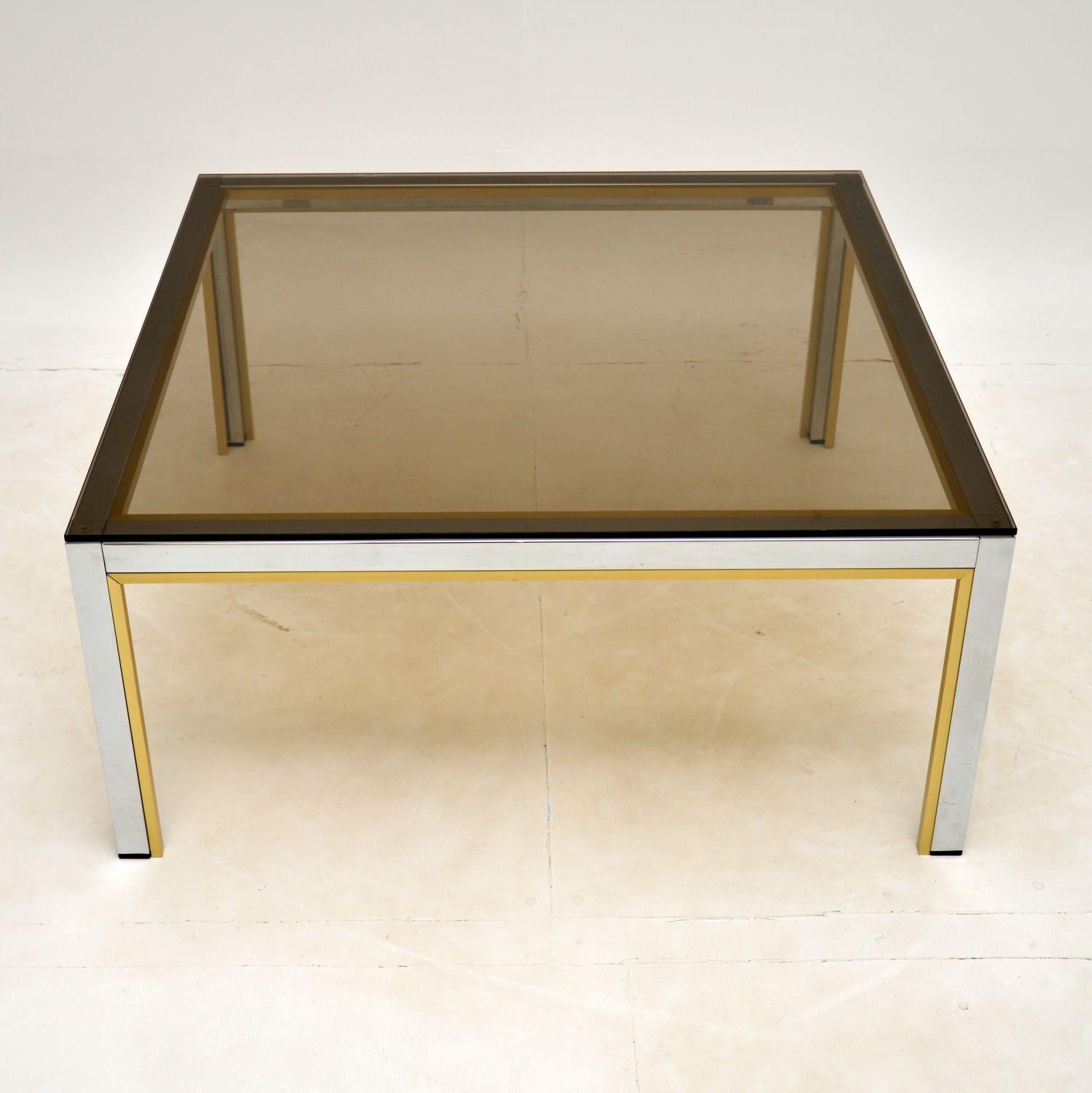 A very stylish vintage coffee table, beautifully made from chrome and brass plated aluminium. This was made in Italy by Zevi, it dates from the 1970’s.

These were originally retailed in Harrods, and they are of excellent quality. This is a very